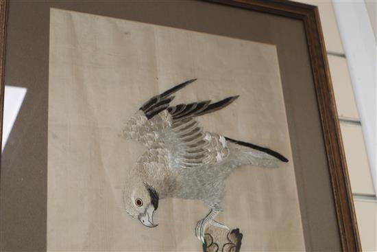 A Japanese silkwork panel depicting an eagle